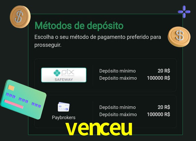 O cassino venceu oferece uma grande variedade de métodos de pagamento